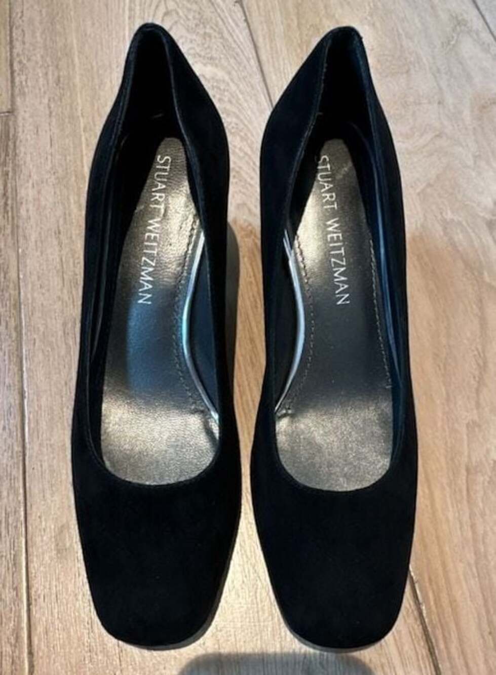 Stuart Weitzman Black Suede Mary Mid-Heel Pump